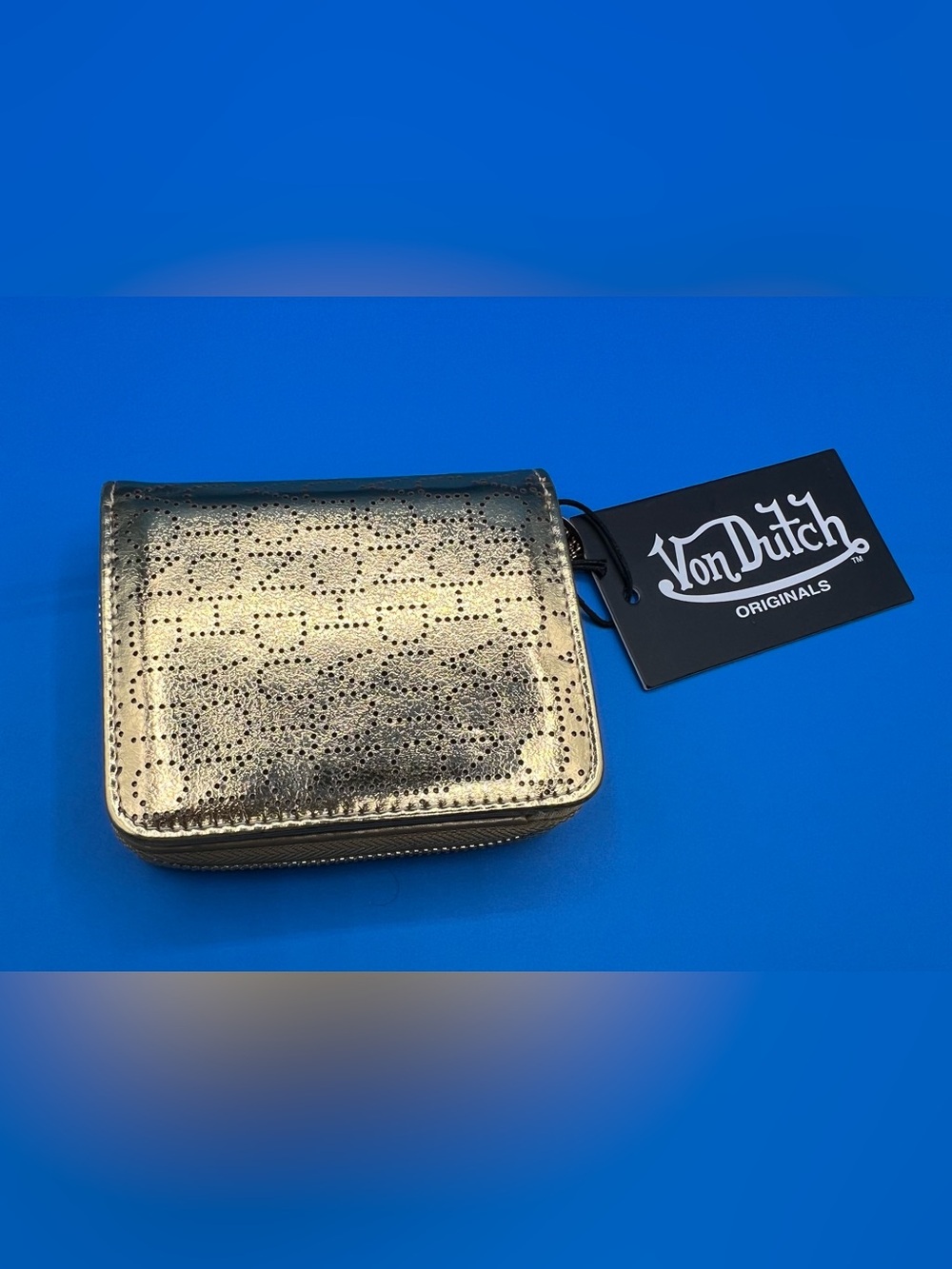 Von Dutch Metallic Gold Logo Wallet, NWT